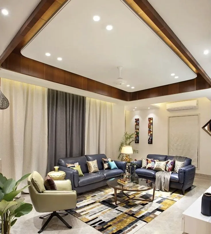 Luxury living room with statement ceiling design